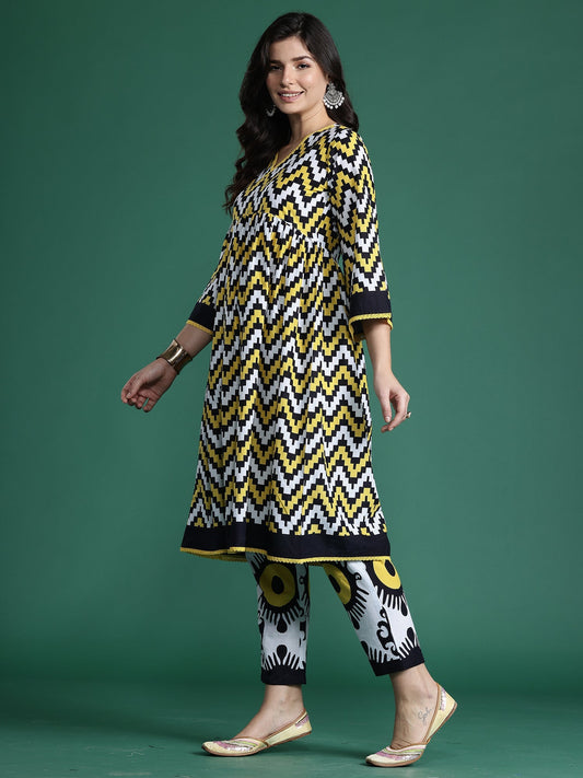 Multi Printed A-Line Kurta Trousers  Set