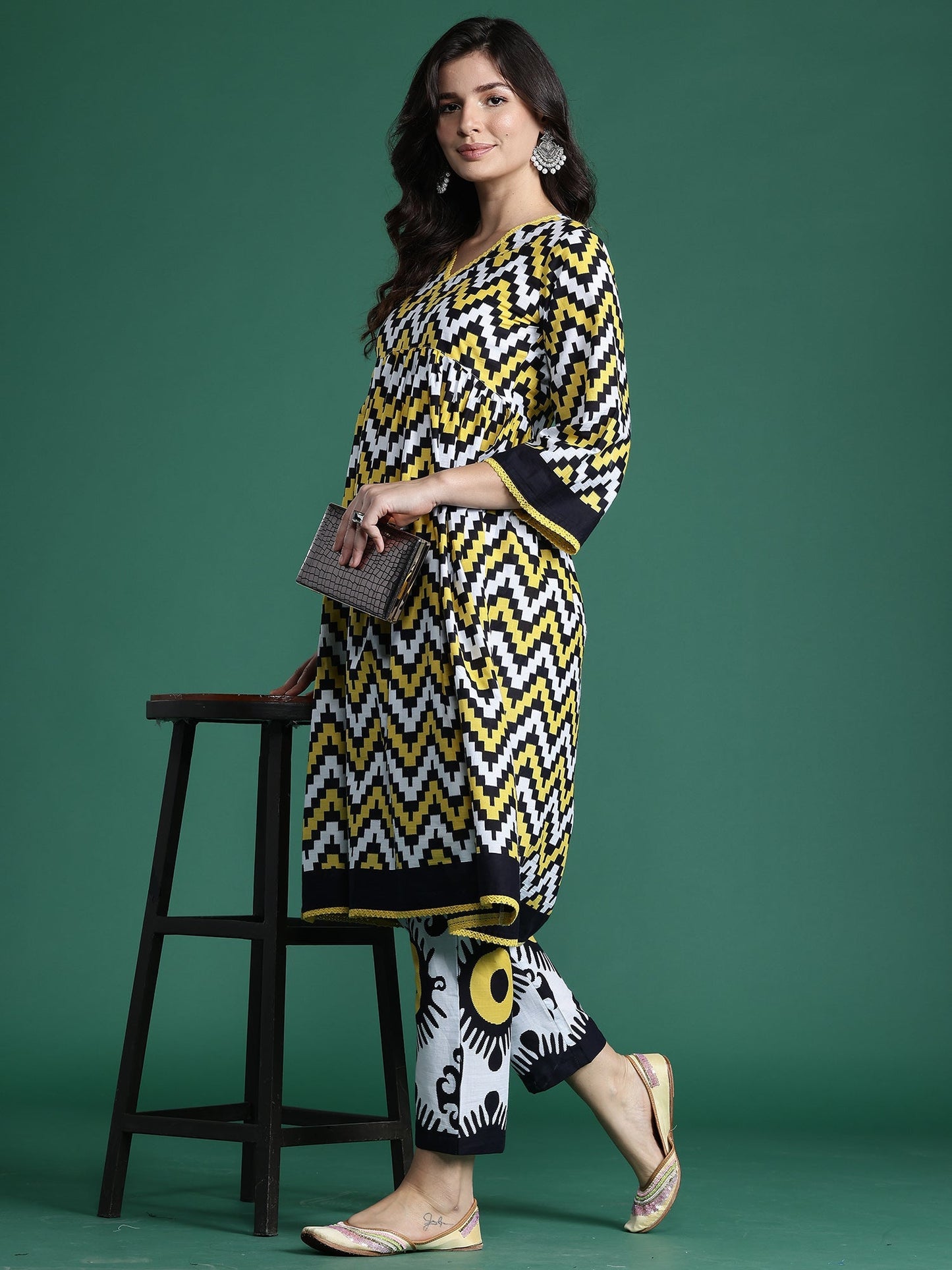 Multi Printed A-Line Kurta Trousers  Set