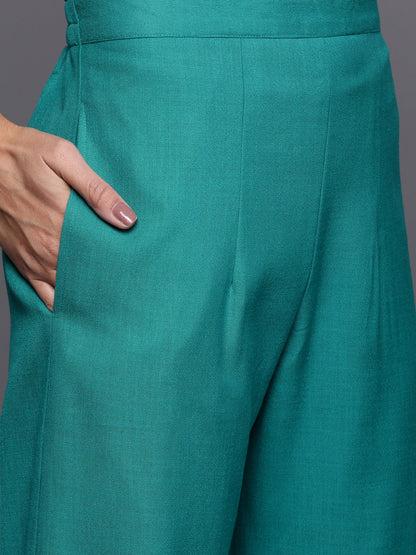 Indo Era Green Foil Printed Straight Kurta With Palazzo Set
