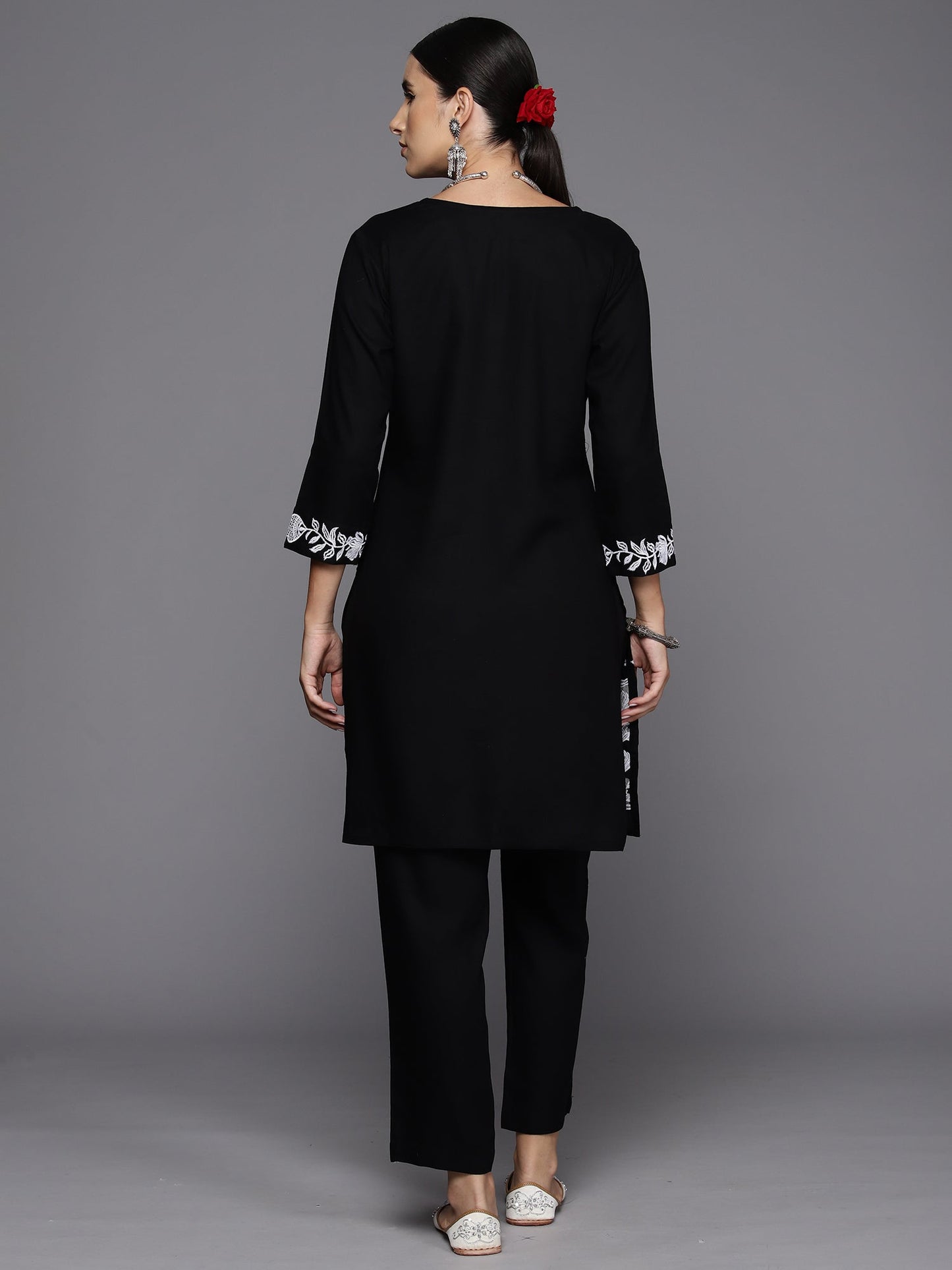 Indo Era Black Embellished Smart Casual Co-Ords Set