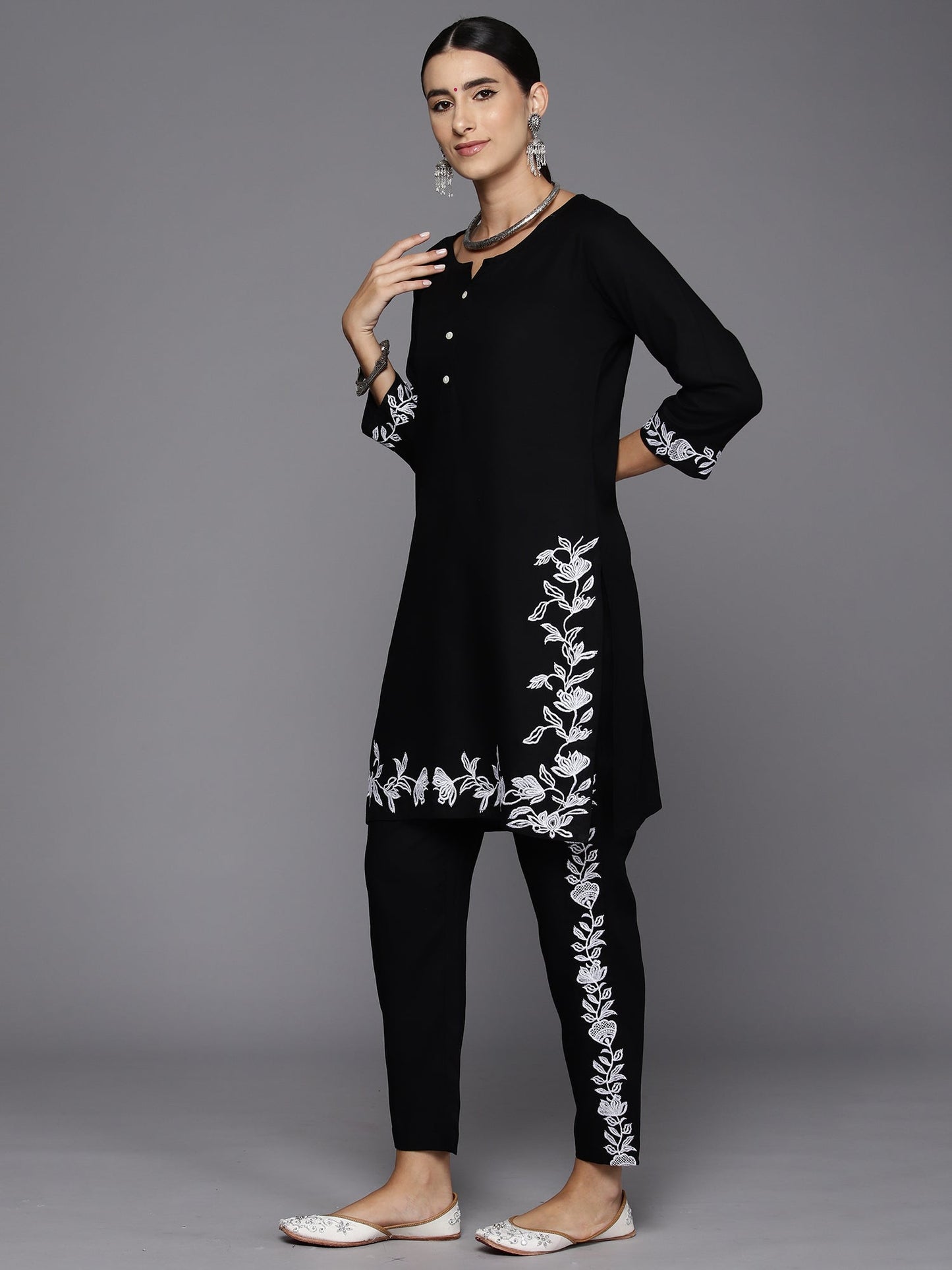 Indo Era Black Embellished Smart Casual Co-Ords Set