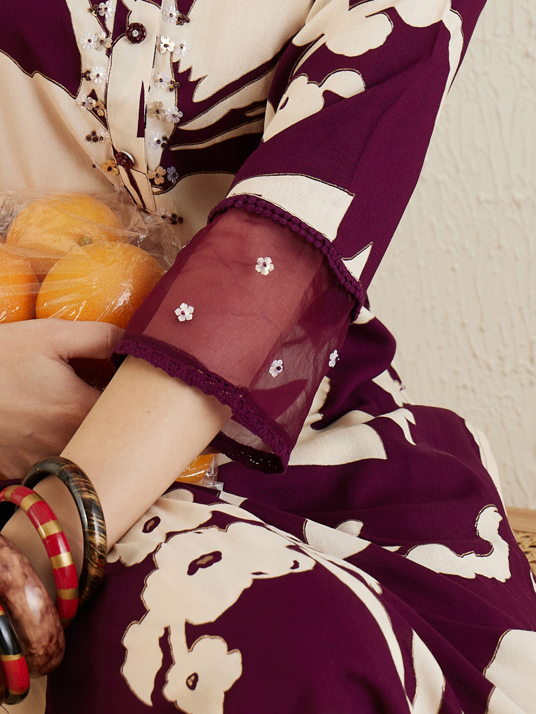 Indo Era Burgundy Printed Straight Kurta Trousers set