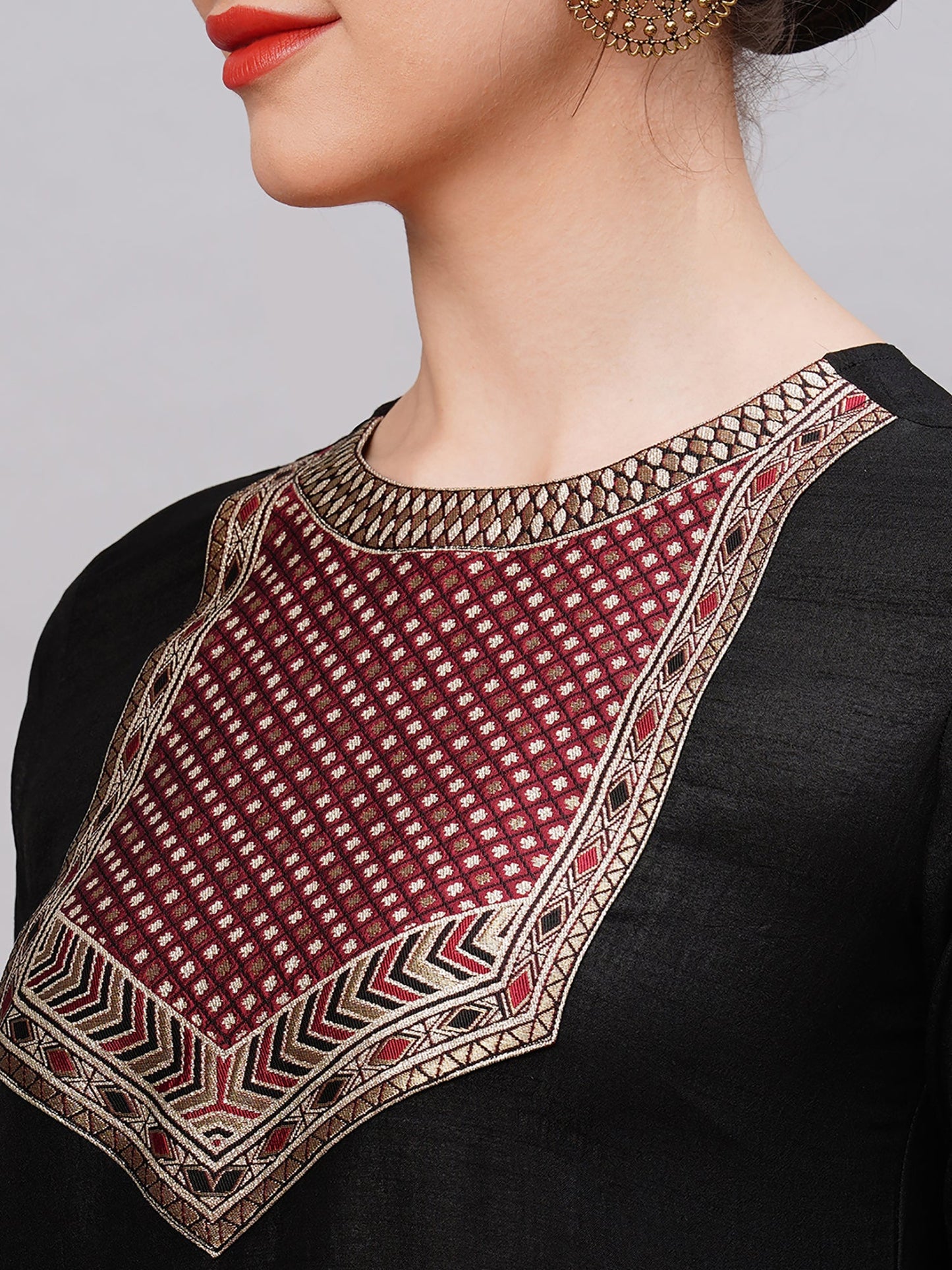 Indo Era Black Kurta With Yoke And Palazzo Set