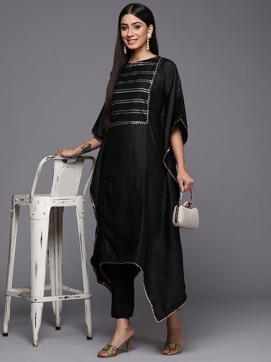 Indo Era Black Solid A-line Kaftan Trouser Set