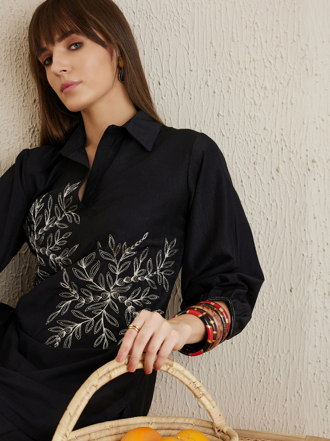 Indo Era Black Embellished Smart Casual Co-Ords set