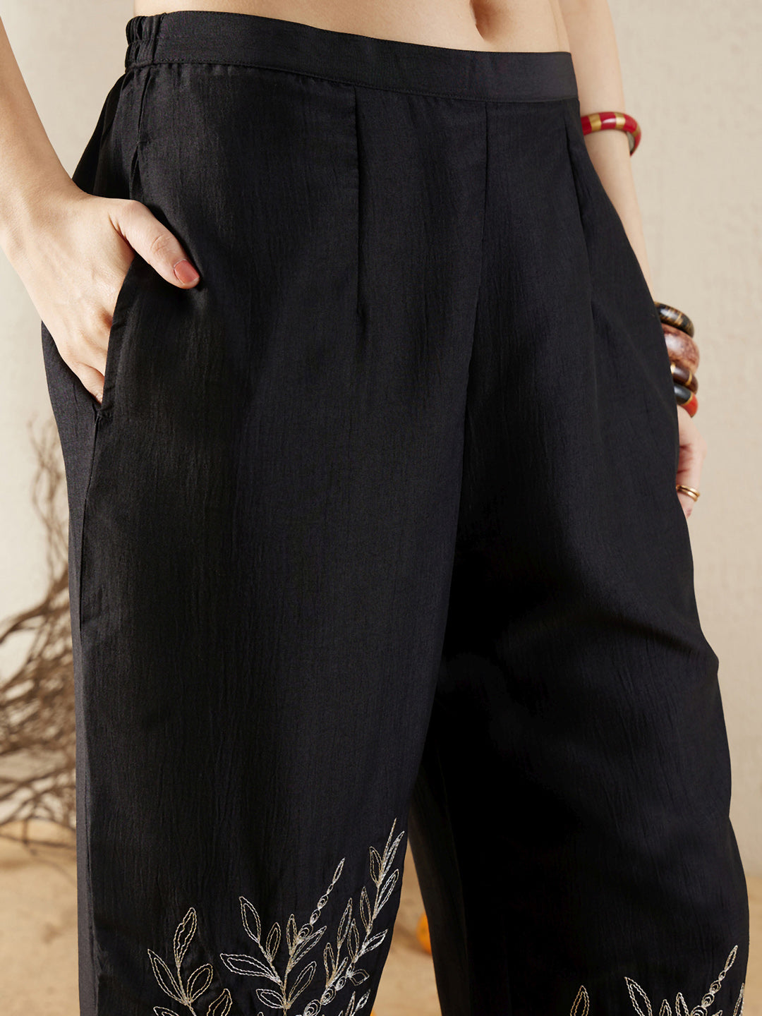 Indo Era Black Embellished Smart Casual Co-Ords set