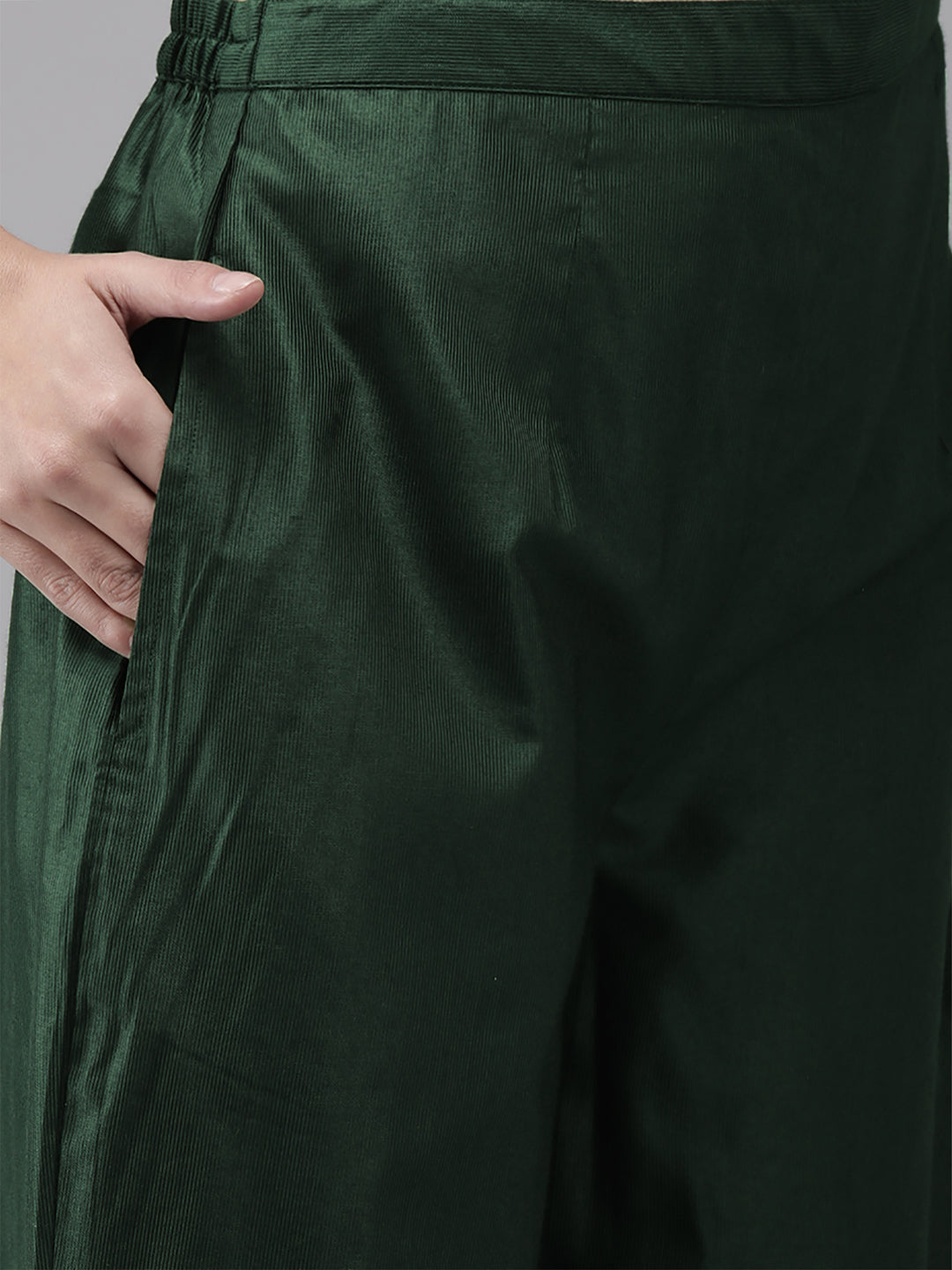 Indo Era Green Solid Straight Kurta Trouser Set