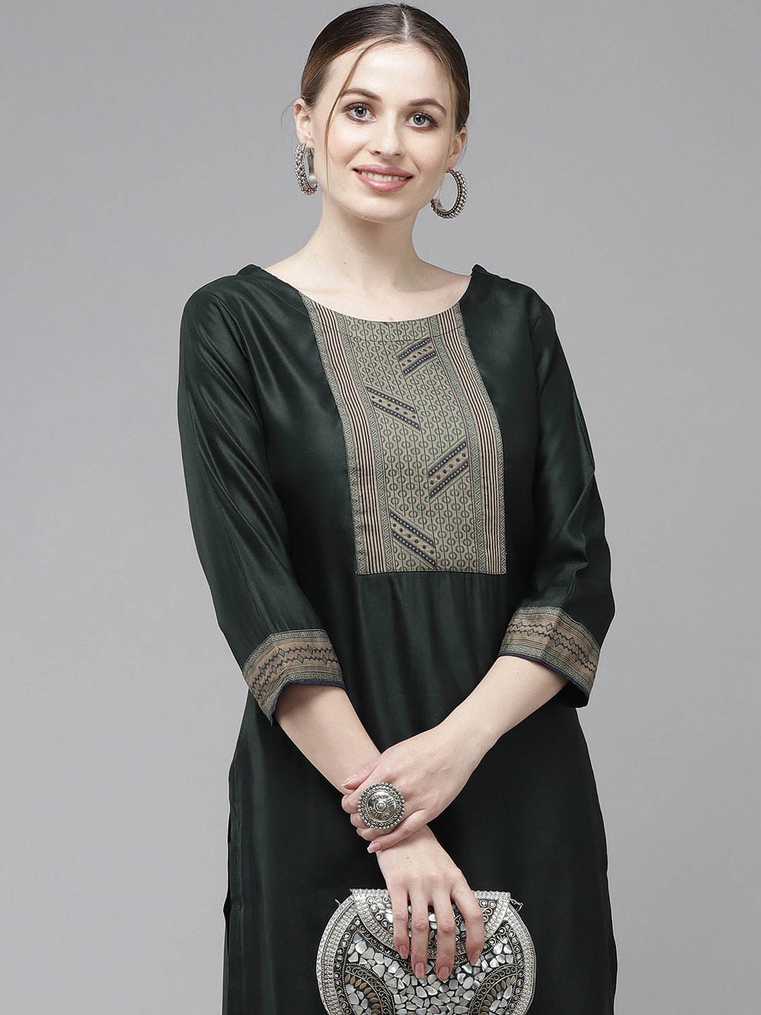 Indo Era Green Yoke Design Straight Kurta With Palazzo Set