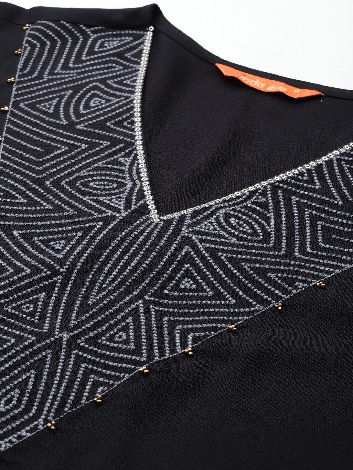 Indo Era Black Embroidered Straight Kurtas
