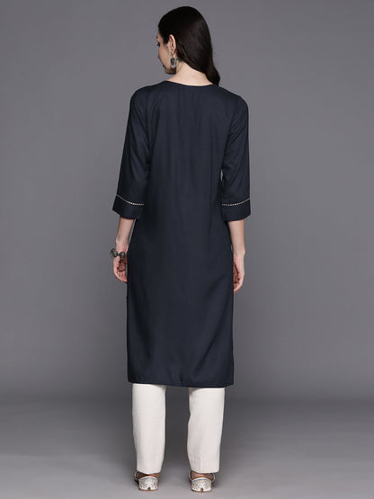 Indo Era Blue Floral Embroidered Thread Work Kurta