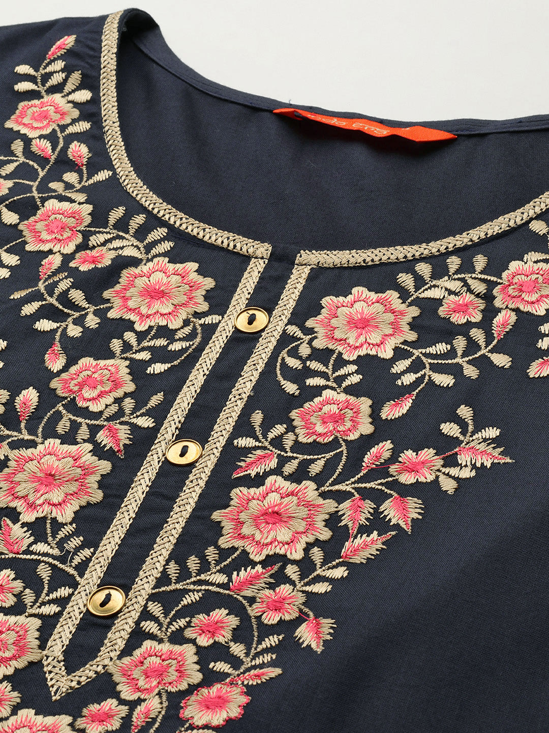 Indo Era Blue Floral Embroidered Thread Work Kurta