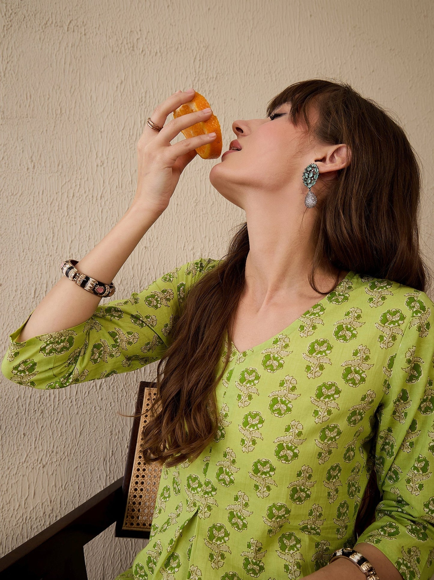 Indo Era Green Printed A-Line Kurtas