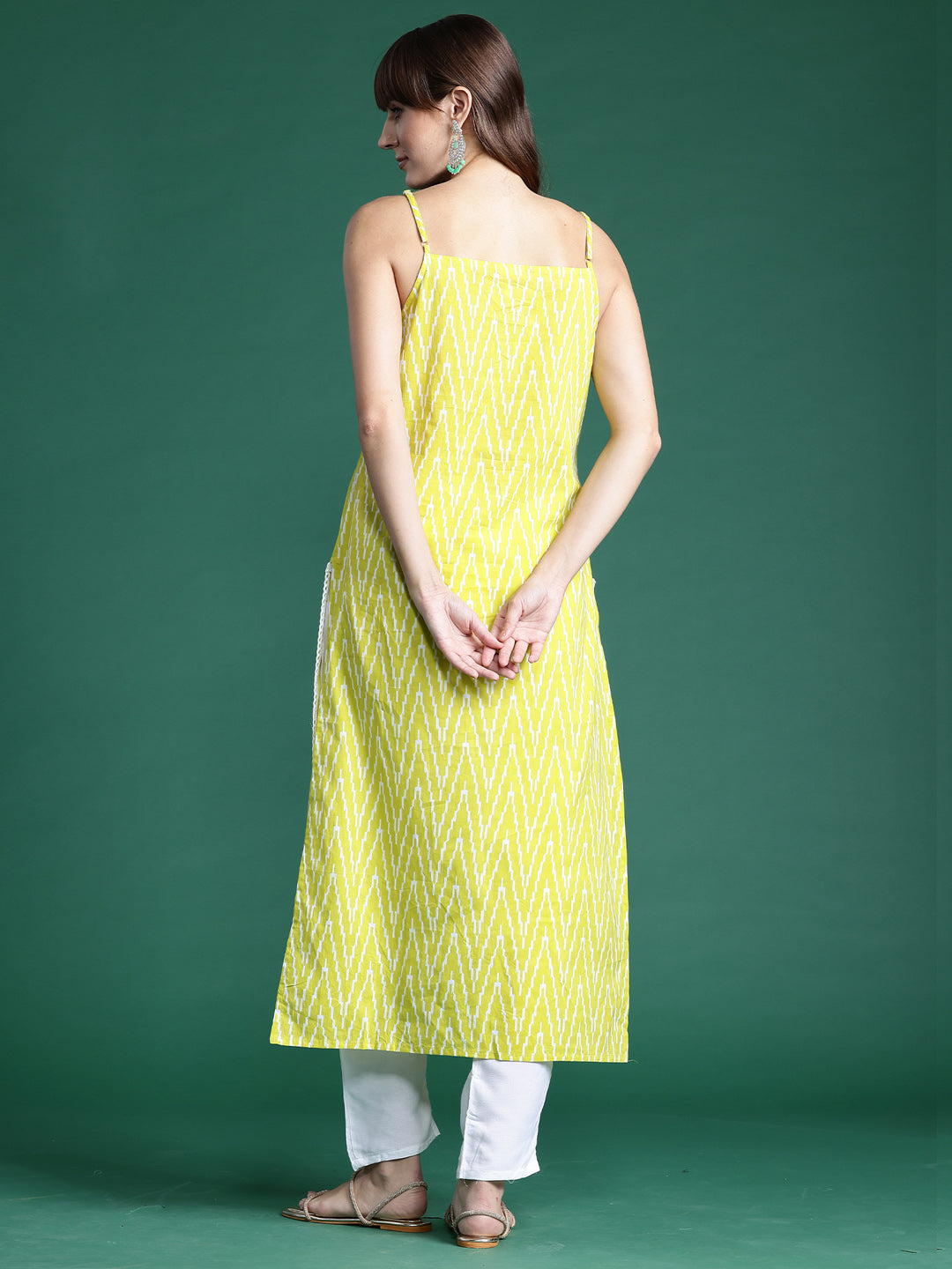 Indo Era Green Printed Straight Kurtas