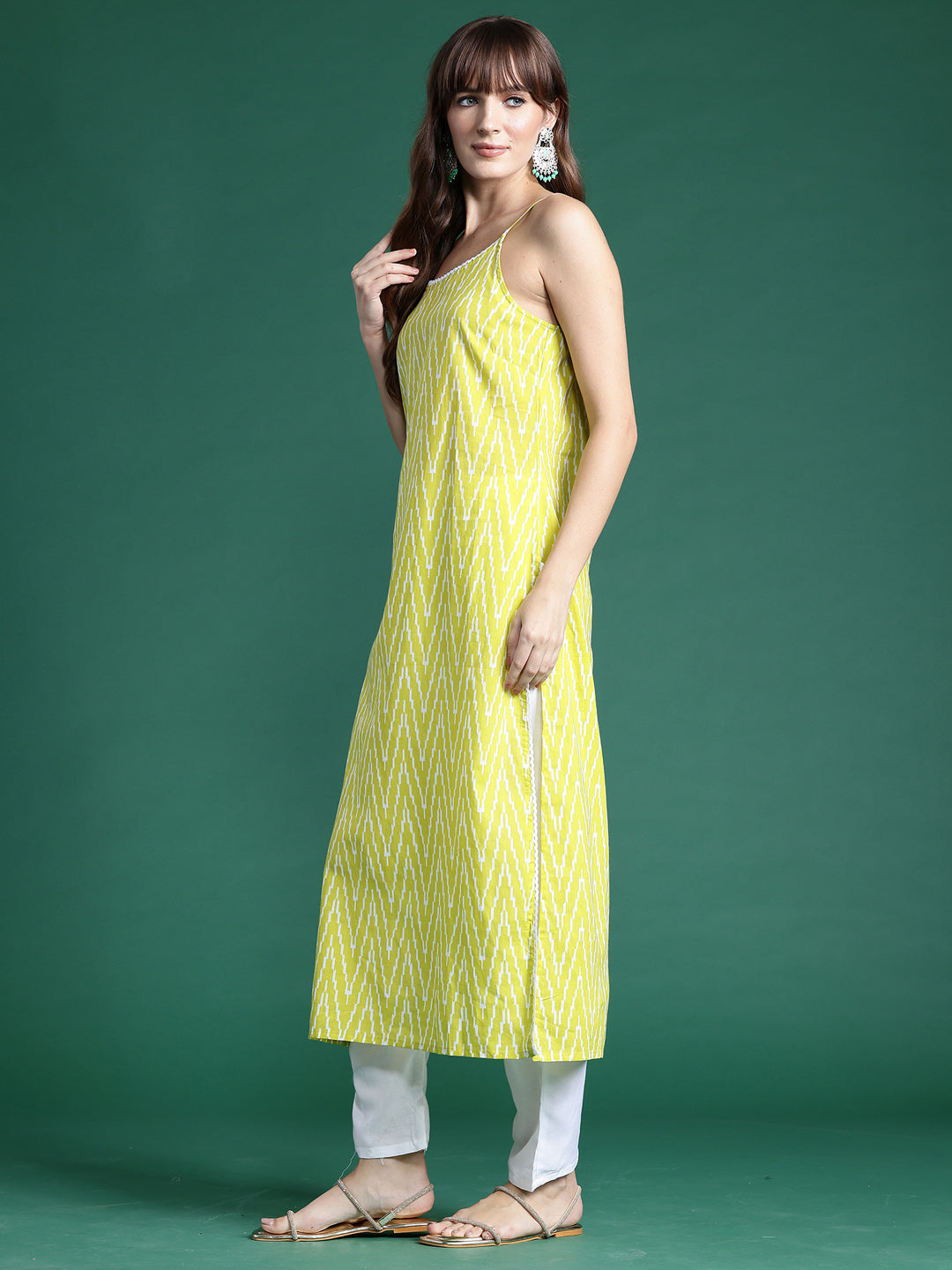 Indo Era Green Printed Straight Kurtas