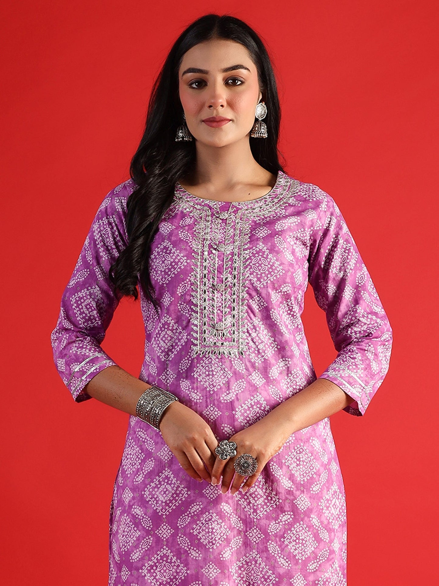 Indo Era Lavender Printed Straight Kurtas