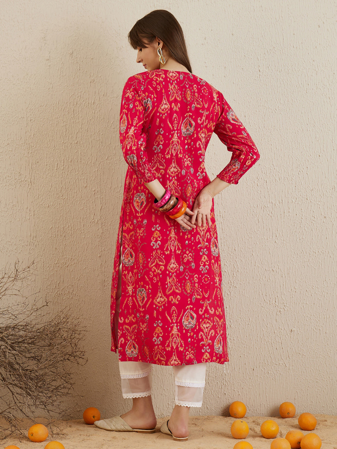 Indo Era Magenta Printed Straight Kurtas