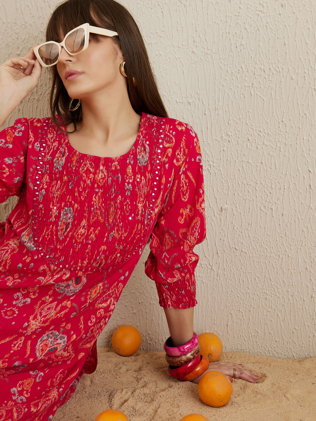 Indo Era Magenta Printed Straight Kurtas