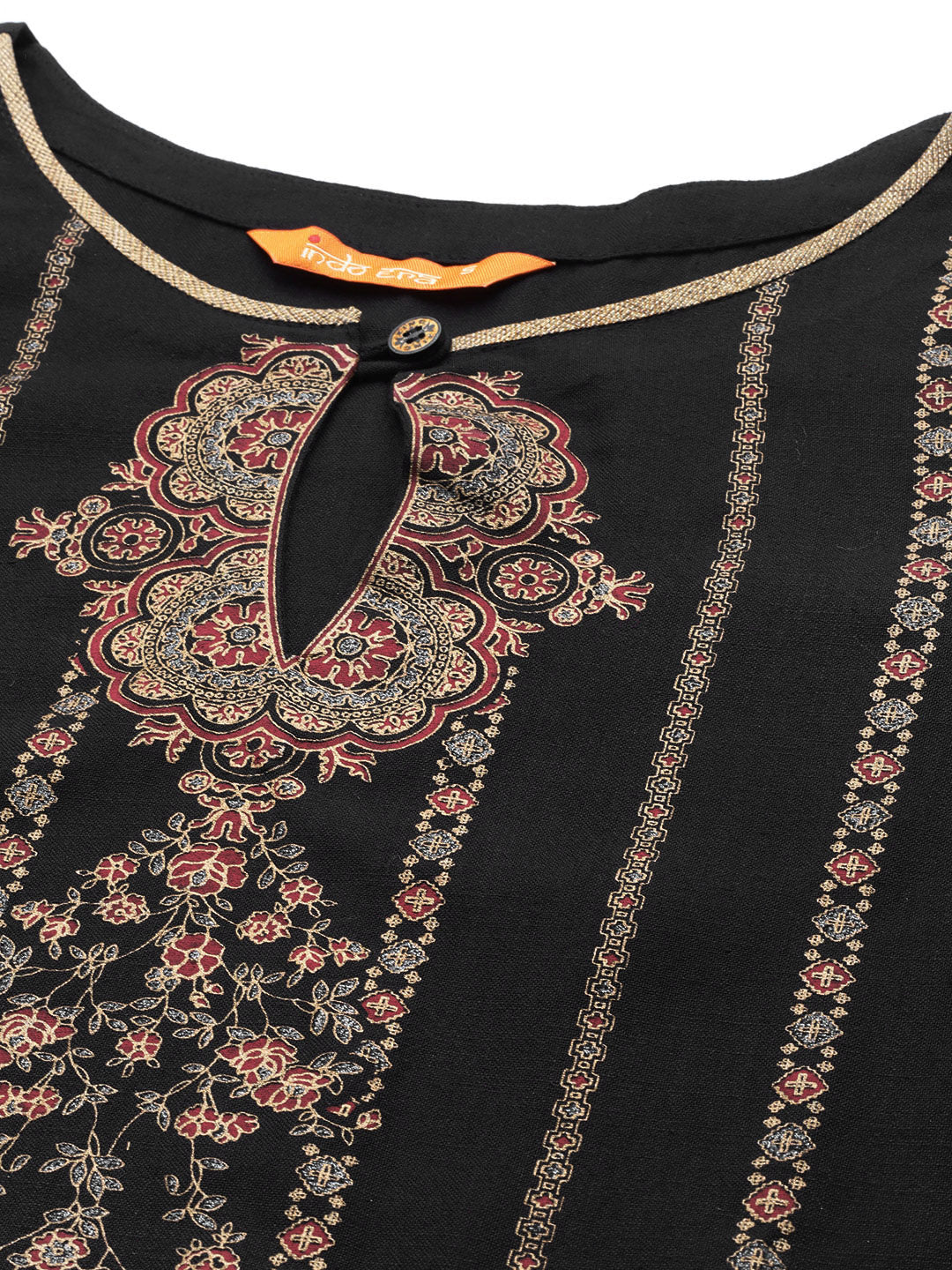 Indo Era Black Foil Printed Straight Kurtas