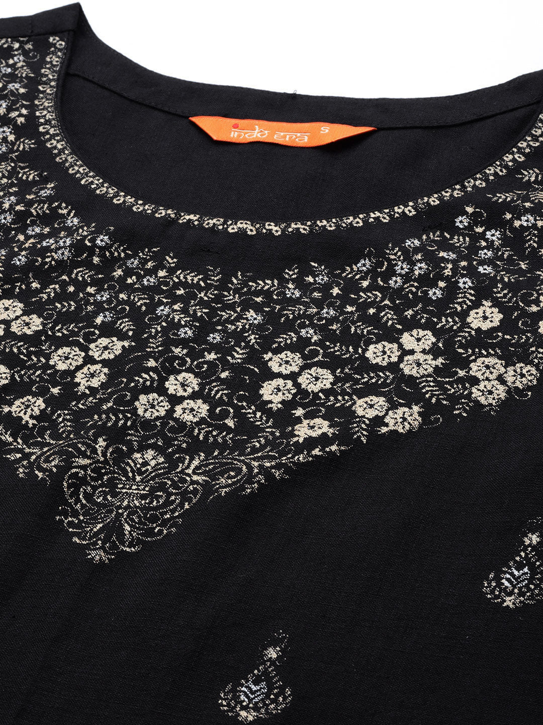 Indo Era Black Foil Printed Straight Kurtas