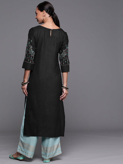 Indo Era Black Foil Printed Straight Kurtas