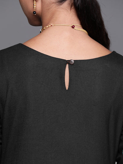 Indo Era Black Foil Printed Straight Kurtas