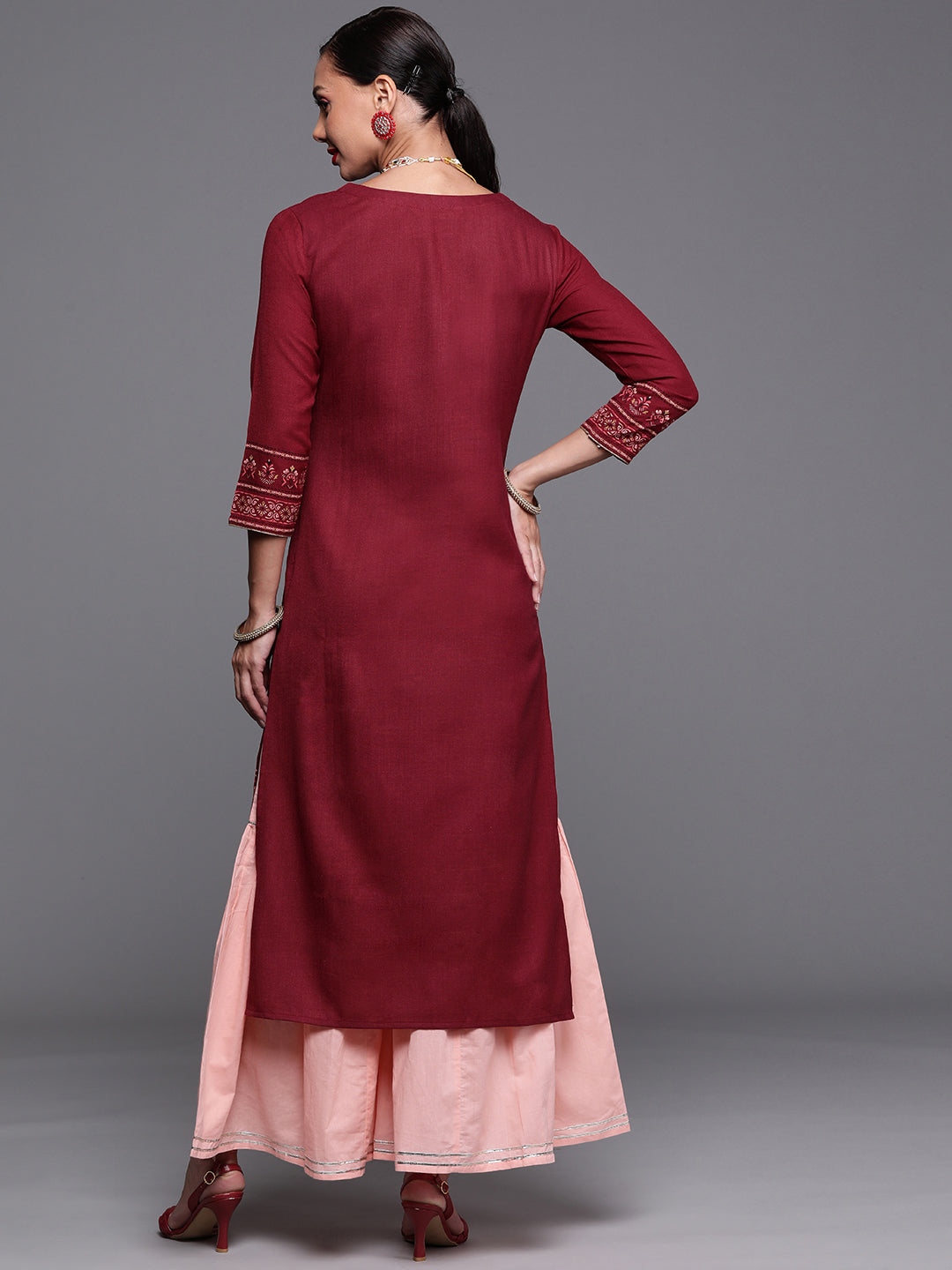 Maroon Foil Printed Straight Kurtas