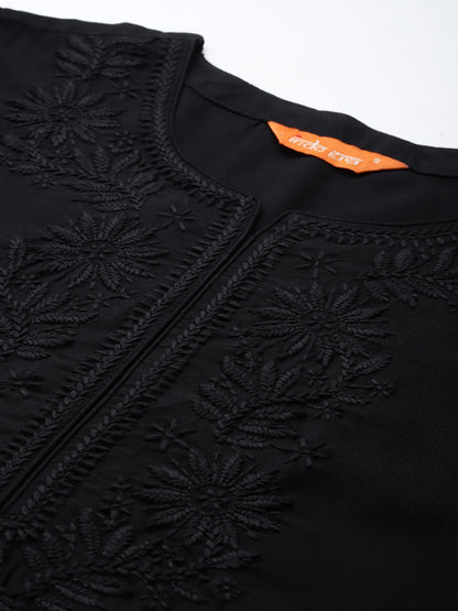 Indo Era Black Embroidered Straight Kurtas