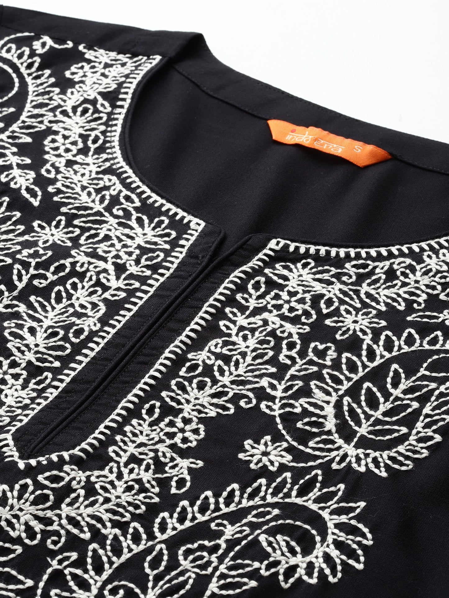 Indo Era Black Embroidered Straight Kurtas