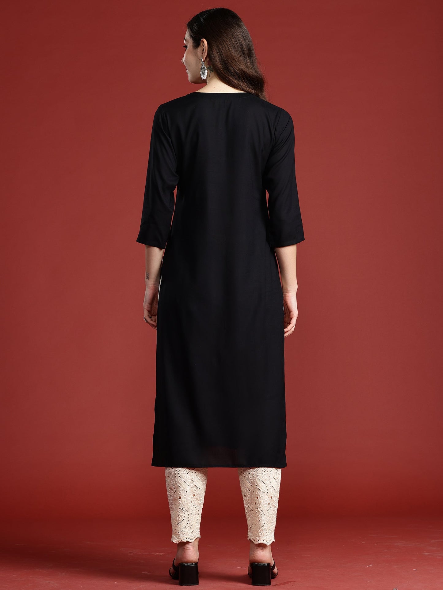 Black Embroidered Straight Kurtas