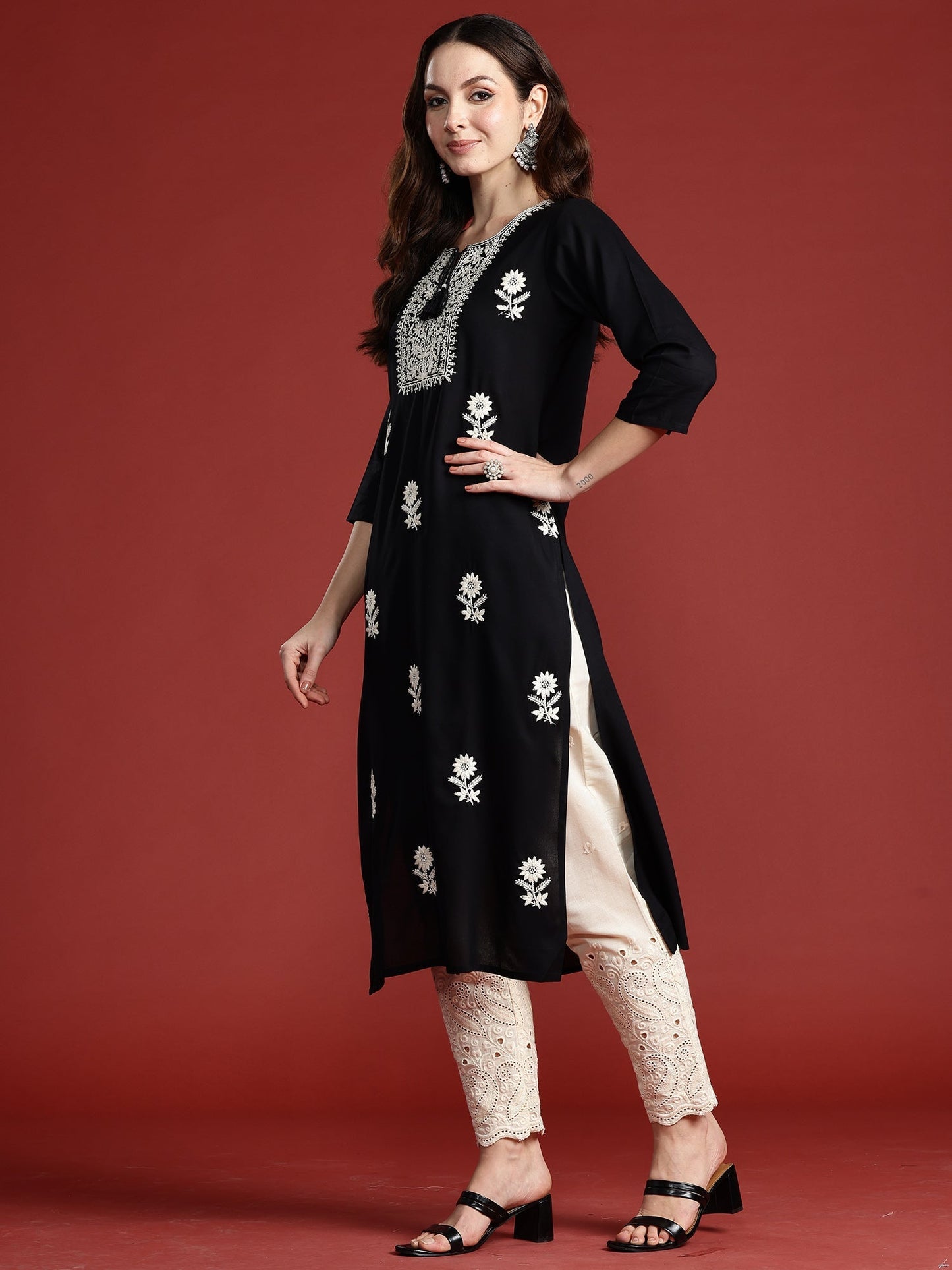 Black Embroidered Straight Kurtas