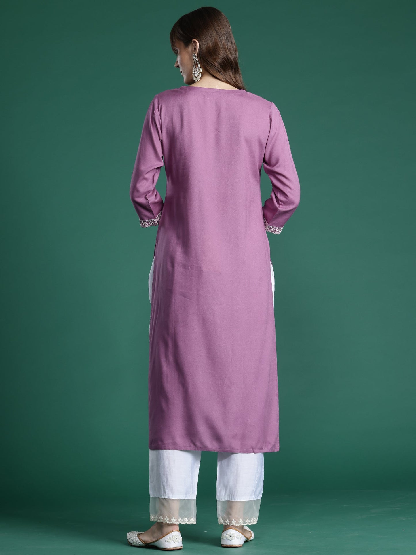 Indo Era Lavender Embroidered Straight Kurtas