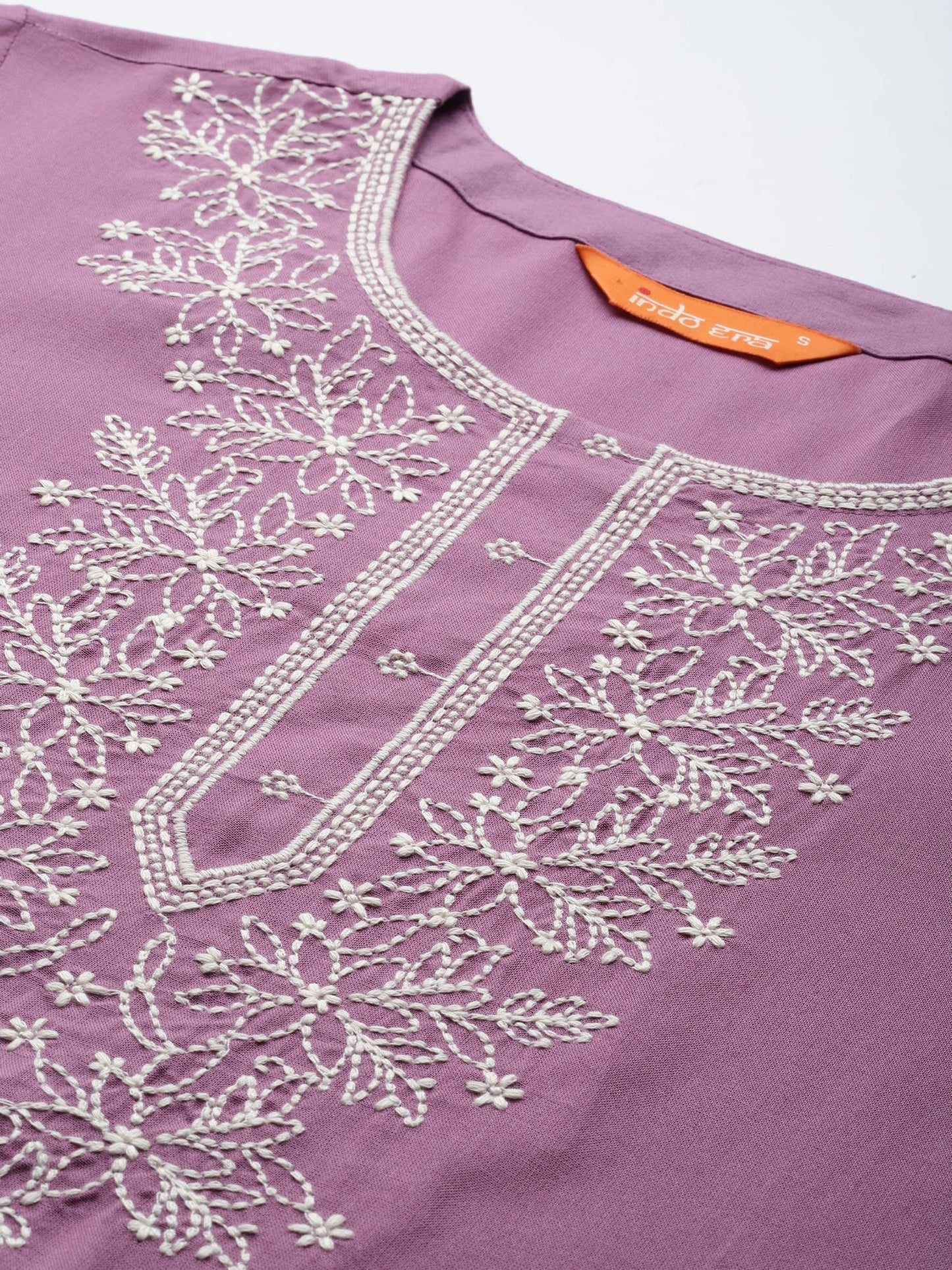 Indo Era Lavender Embroidered Straight Kurtas