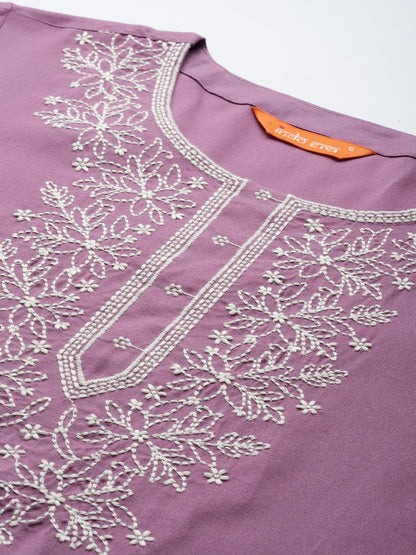 Indo Era Lavender Embroidered Straight Kurtas