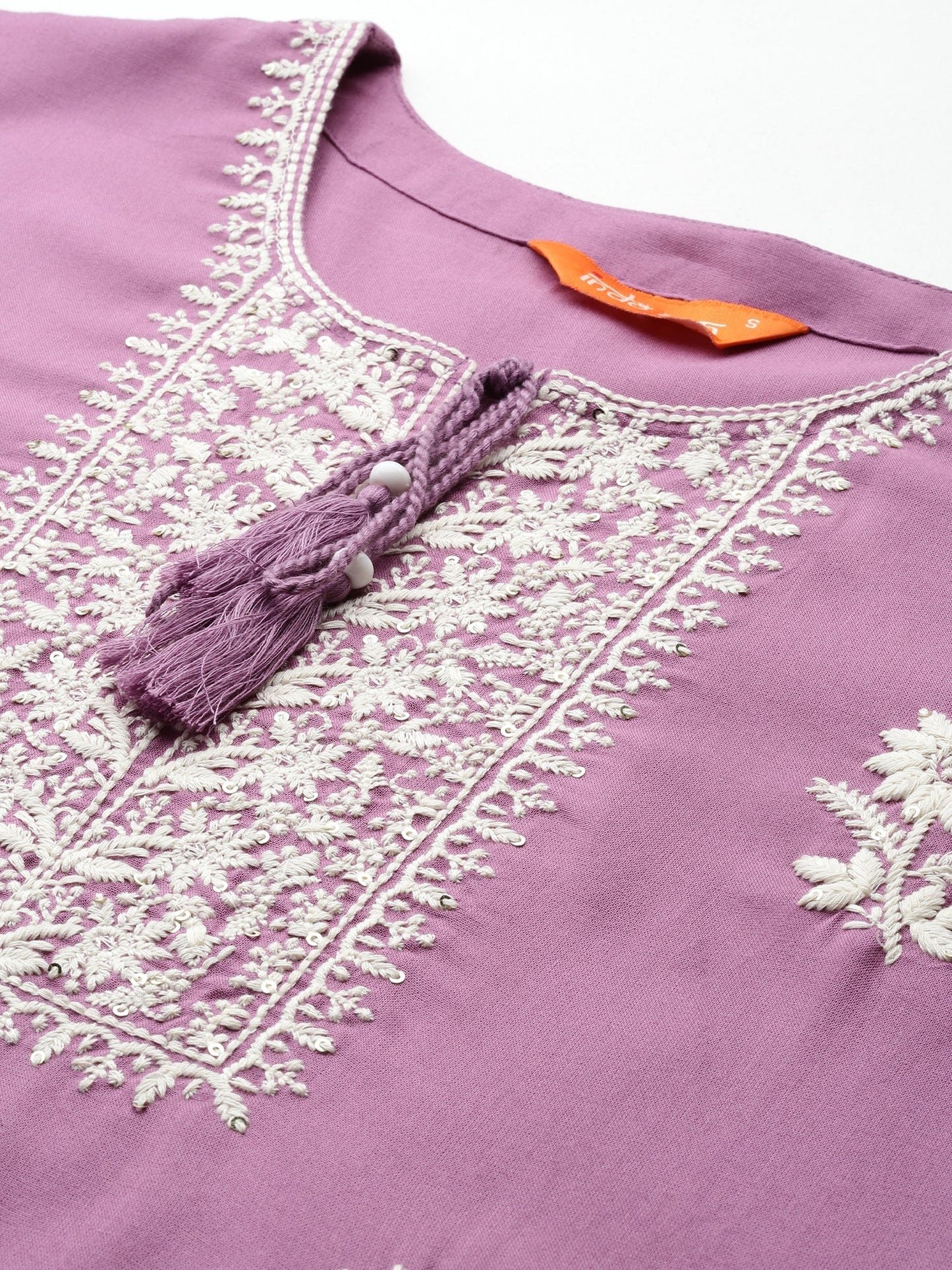 Lavender Embroidered Straight Kurtas