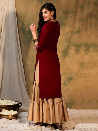 Maroon Embroidered Straight Kurtas