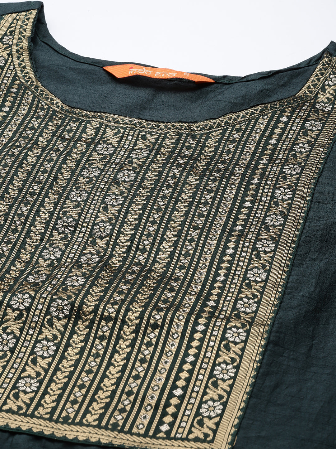 Indo Era Green Solid Straight Kurta