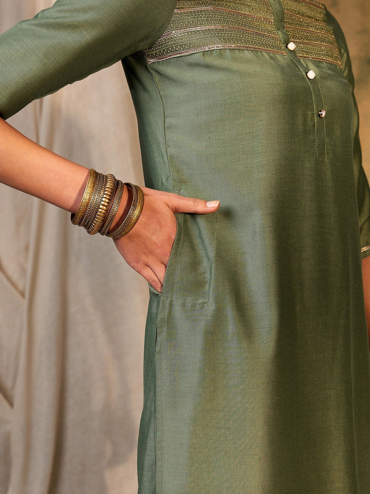 Indo Era Green Embroidered Straight Kurtas