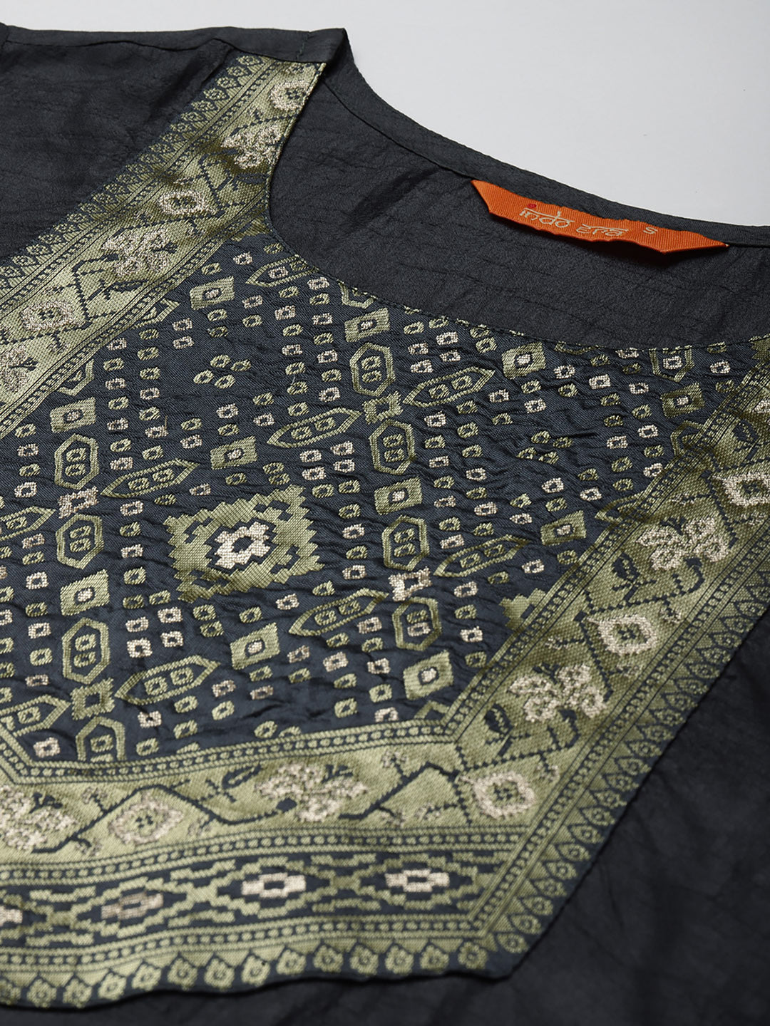Indo Era Grey Solid Straight Kurta