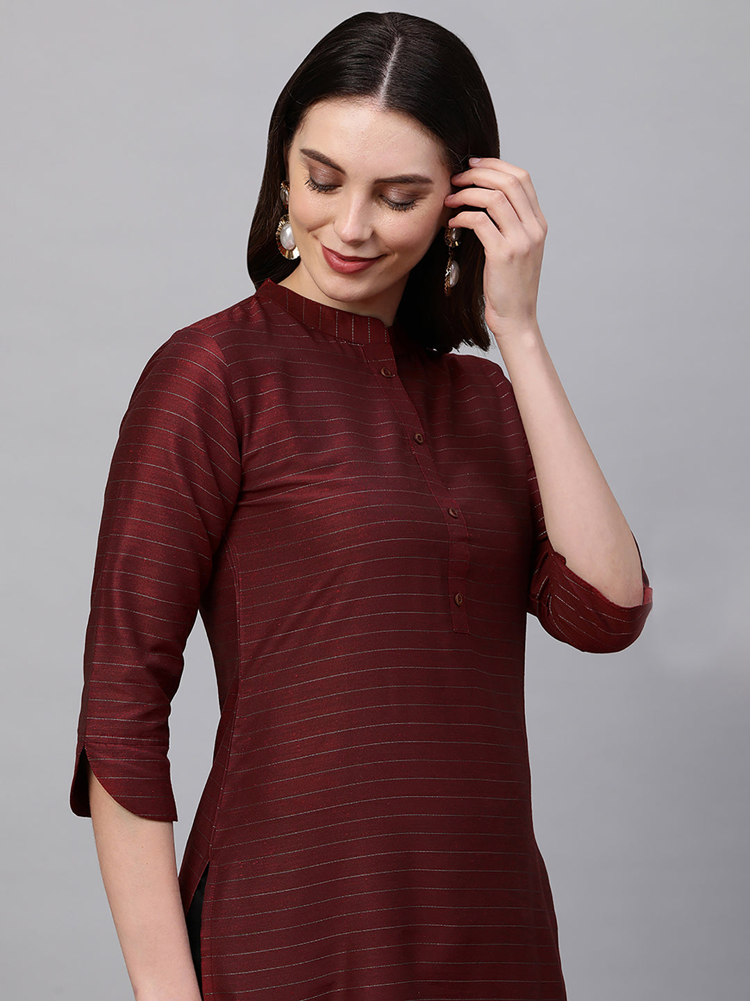 Maroon Striped Straight Kurta