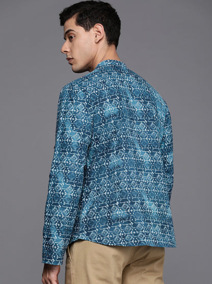 Indo Era Blue Block Print Cotton Straight Kurtas
