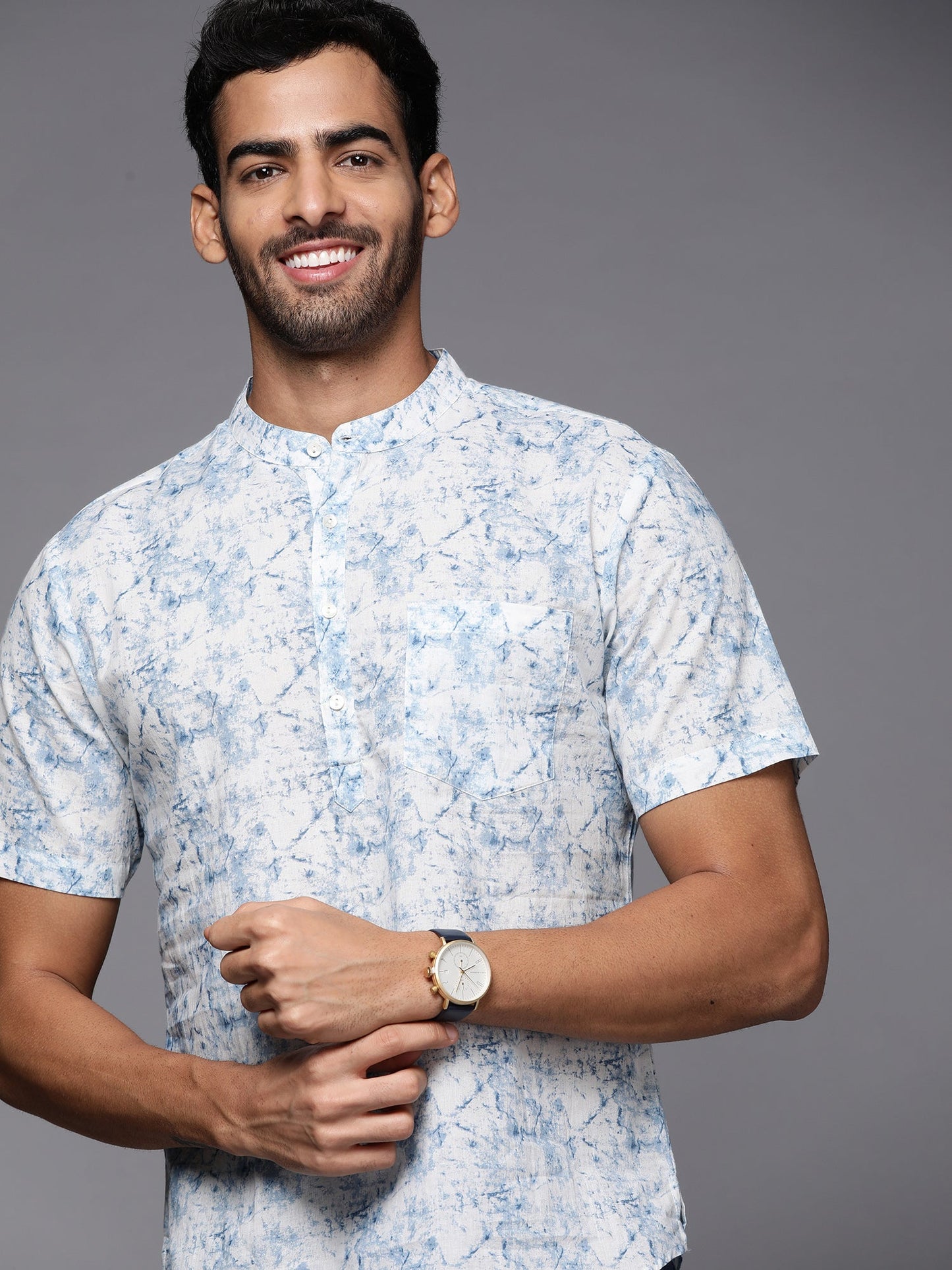 Indo Era Blue Tie-Dye Cotton Straight Kurtas