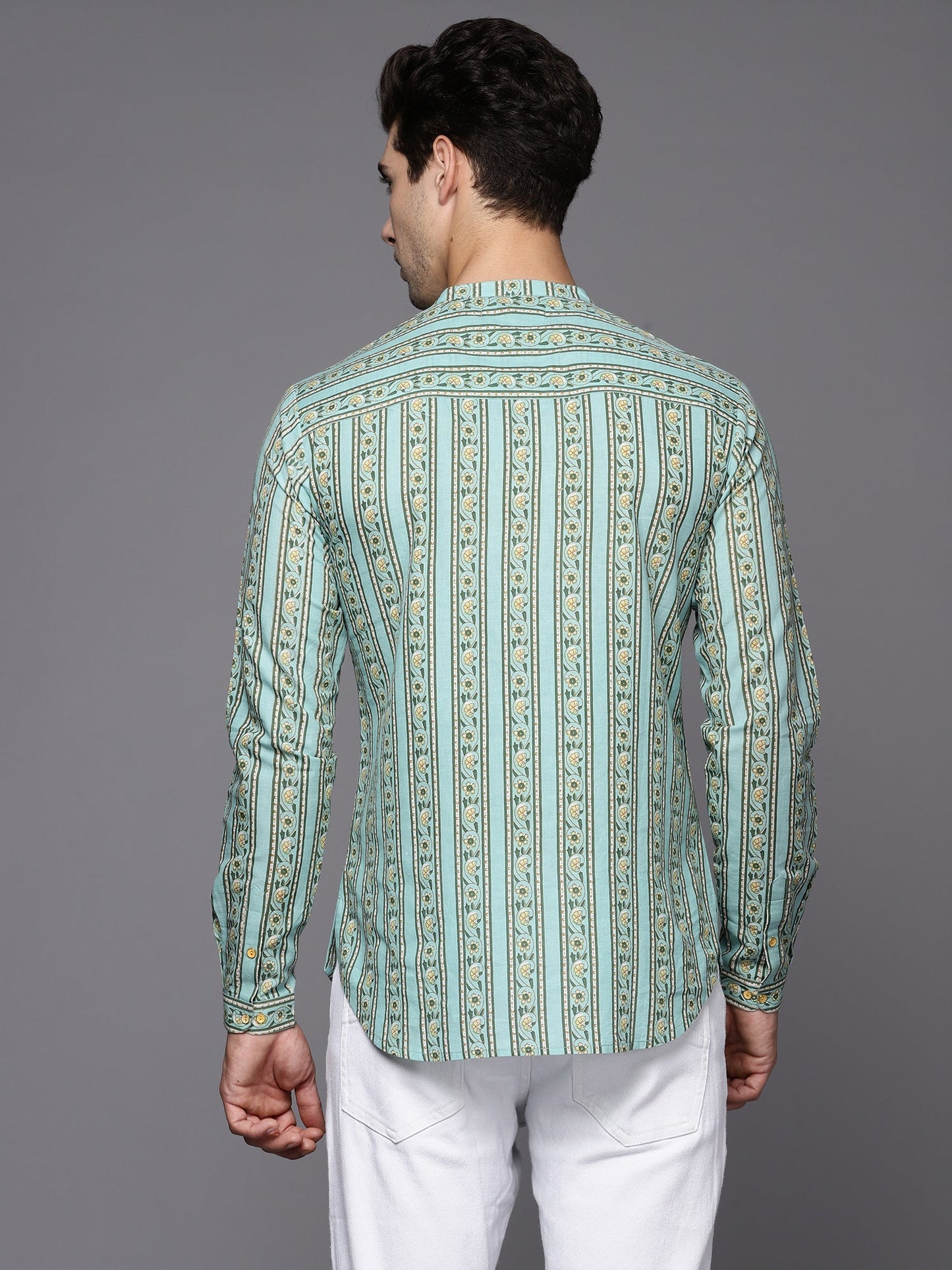 Indo Era Blue Printed Silk Blend Straight Kurtas