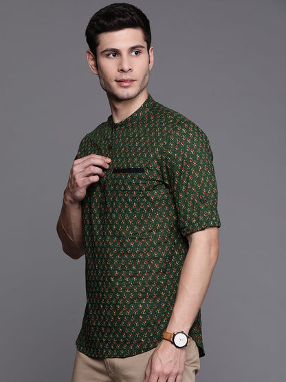 Indo Era Green Ethnic Motifs Cotton Straight Kurtas