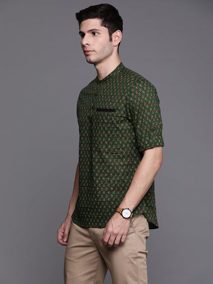 Indo Era Green Ethnic Motifs Cotton Straight Kurtas