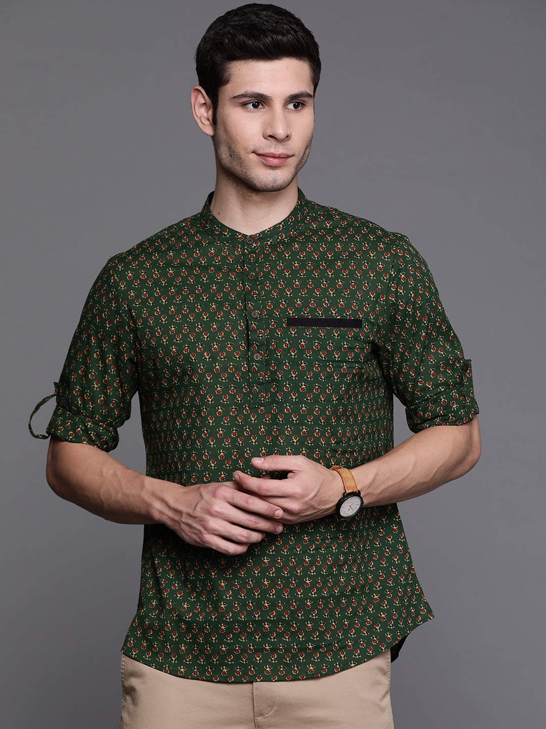 Indo Era Green Ethnic Motifs Cotton Straight Kurtas