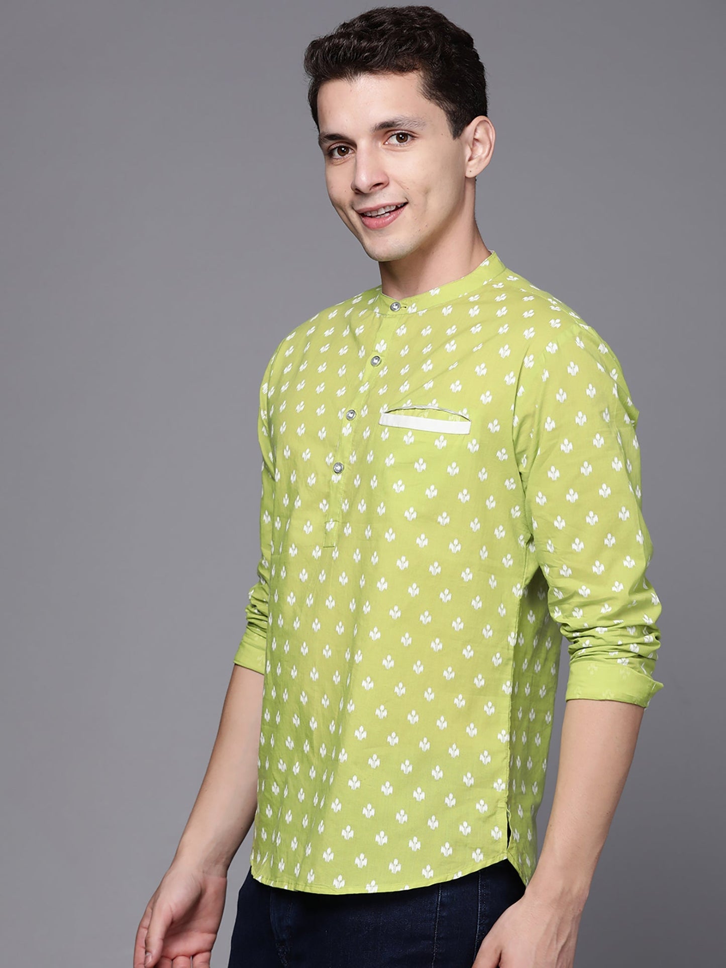 Indo Era Green Polka Dot Cotton Straight Kurtas