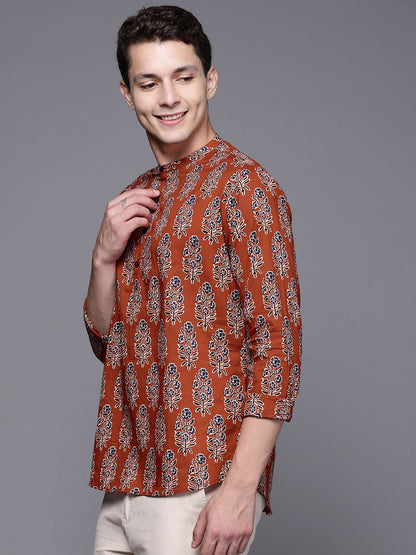 Maroon Ethnic Motifs Cotton Straight Kurtas