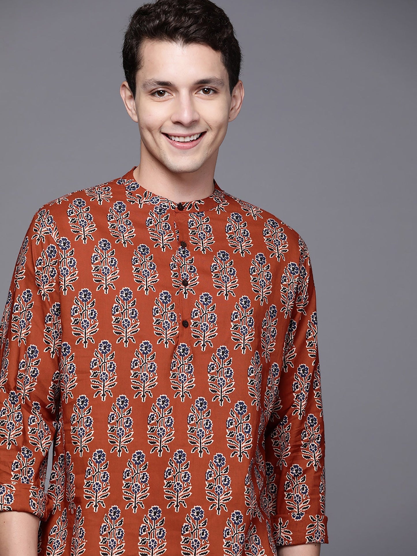 Maroon Ethnic Motifs Cotton Straight Kurtas