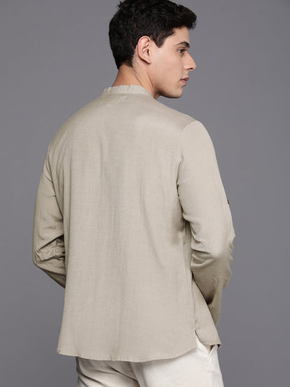 Indo Era Grey Plain Cotton Blend Straight Kurtas