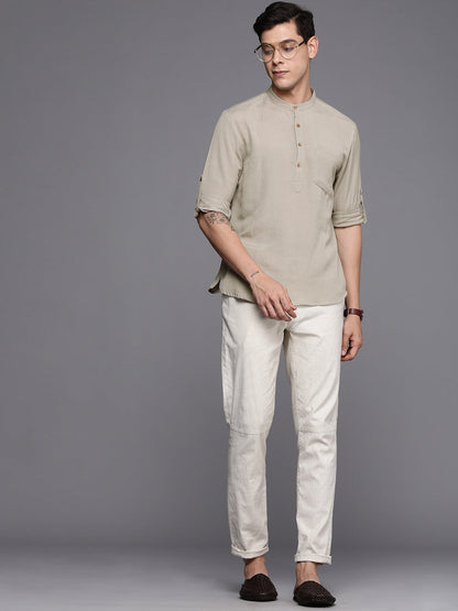 Indo Era Grey Plain Cotton Blend Straight Kurtas